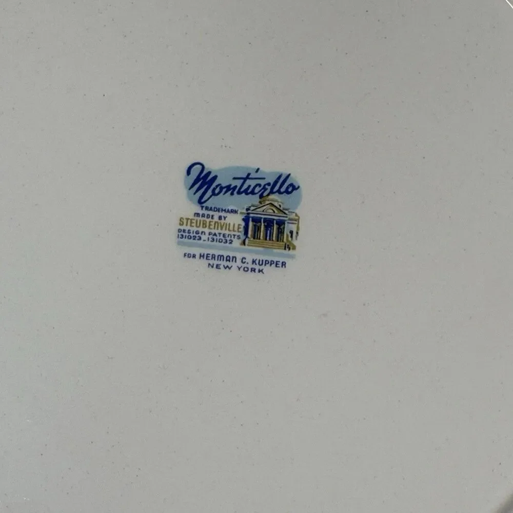 2 Steubenville MONTICELLO Blue Wreath Wheat 10.25” Dinner Plates Vintage